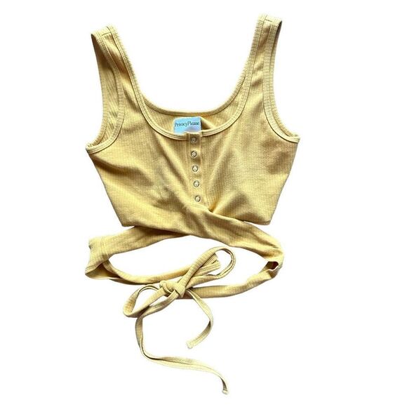 Privacy Please Orion Tank Tie Snap Button Front Yellow Small - Picture 2 of 6